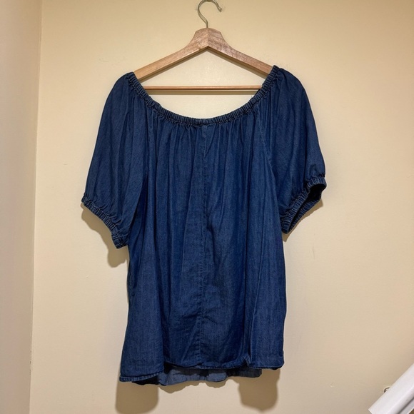 Women’s Joe Fresh Business Casual Blue Denim-Like Short Sleeve Blouse Size 1X - Picture 10 of 14